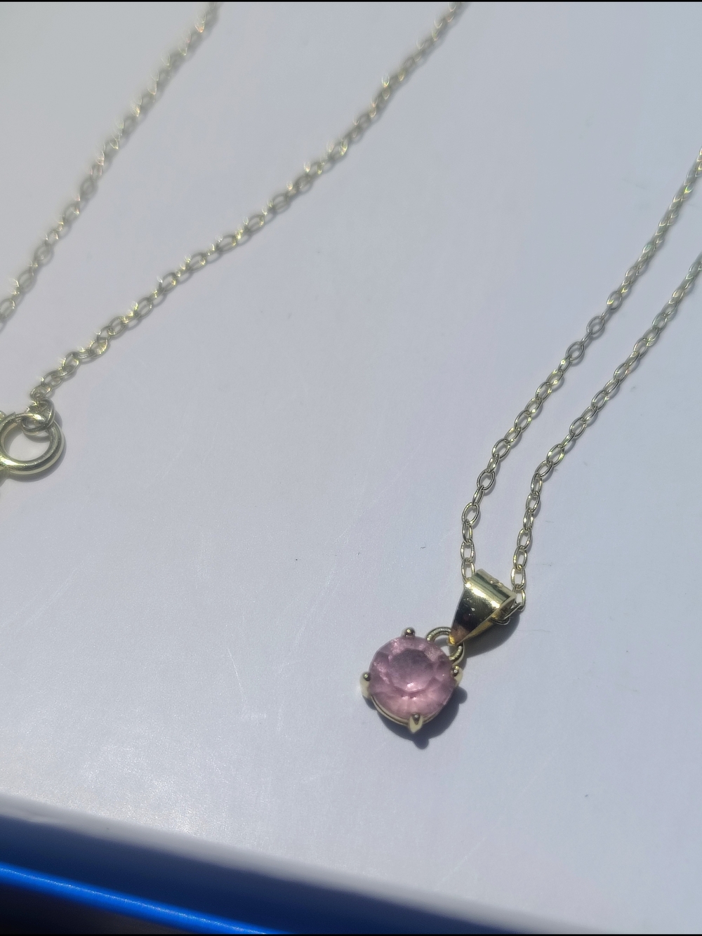 Delicate Pink Gemstone Pendant Necklace - Fine Cable Chain 925